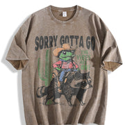 Sorry Gotta Go Cowboy Frog vintage washed oversized T-shirt in Brown