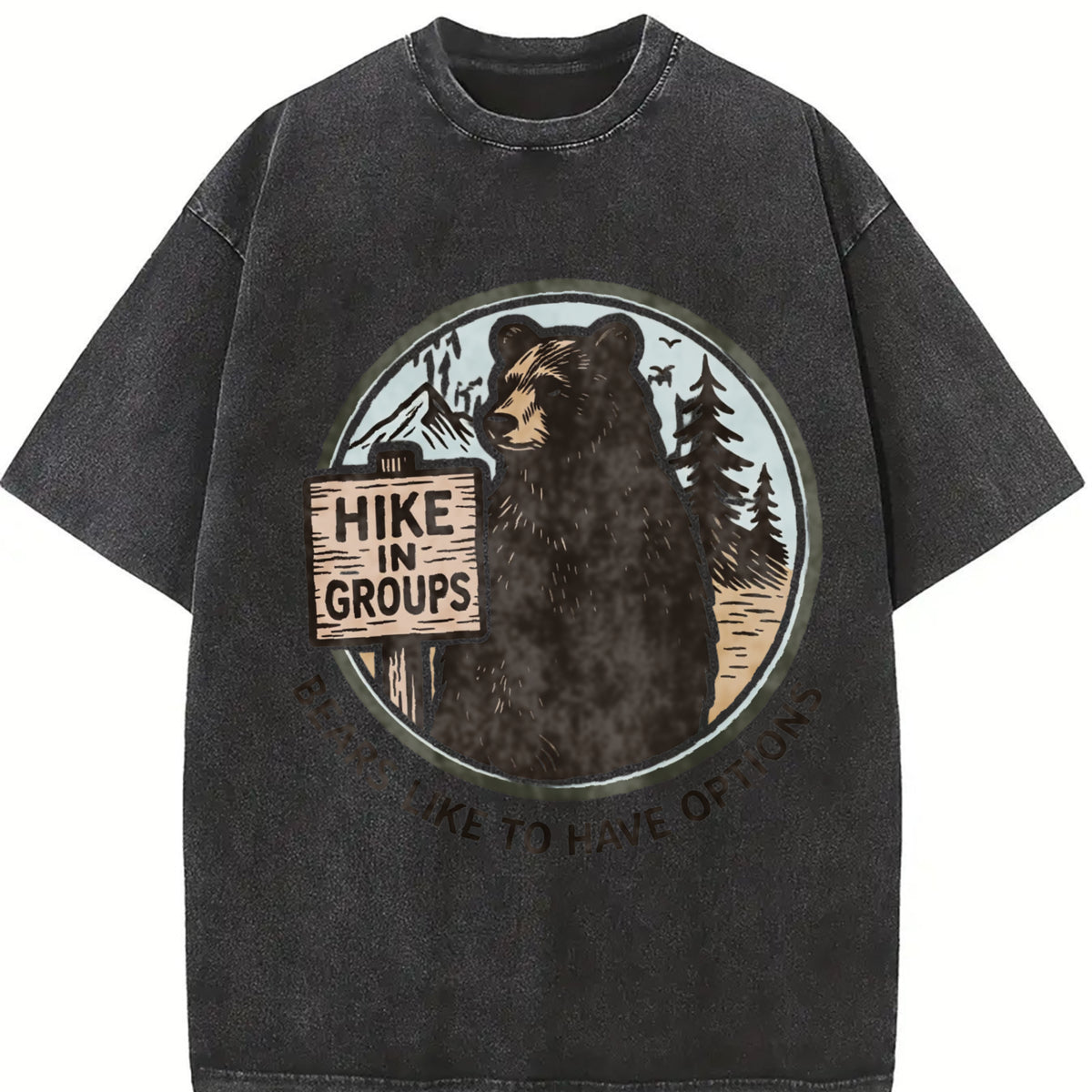 Hike in Groups Bears Like to Have Options Vintage Washed T-Shirt in Black