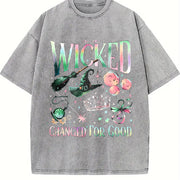 Wizard Movie Fan Wicked Changed For Good vintage washed oversized T-shirt in Gray