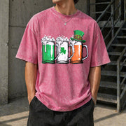 Irish Beer Ireland Flag St Patricks Day Leprechaun Small Vintage Washed T-Shirt in Red