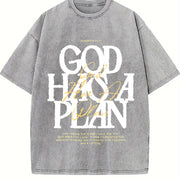 Retro 230 'God HAS a Plan' Letter ComfortableFashionable Vintage Washed T-Shirt in Gray