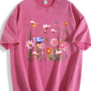 Subtle Floral Anti Trump Vintage Washed T-Shirt in Red