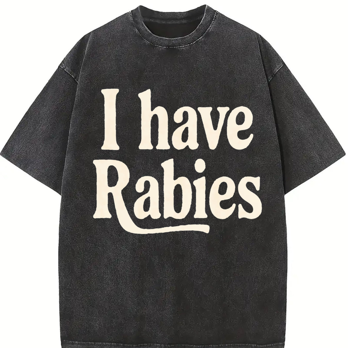 Retro a Rabies Theme Vintage Washed T-Shirt in Black