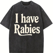 Retro a Rabies Theme Vintage Washed T-Shirt in Black