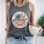 America Land of the Free Because of the Brave Women's Color Cotton Tank Top in Gray