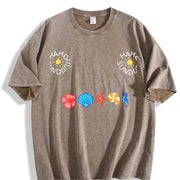 Coastal Icons Embroidered Vintage Washed T-Shirt in Brown