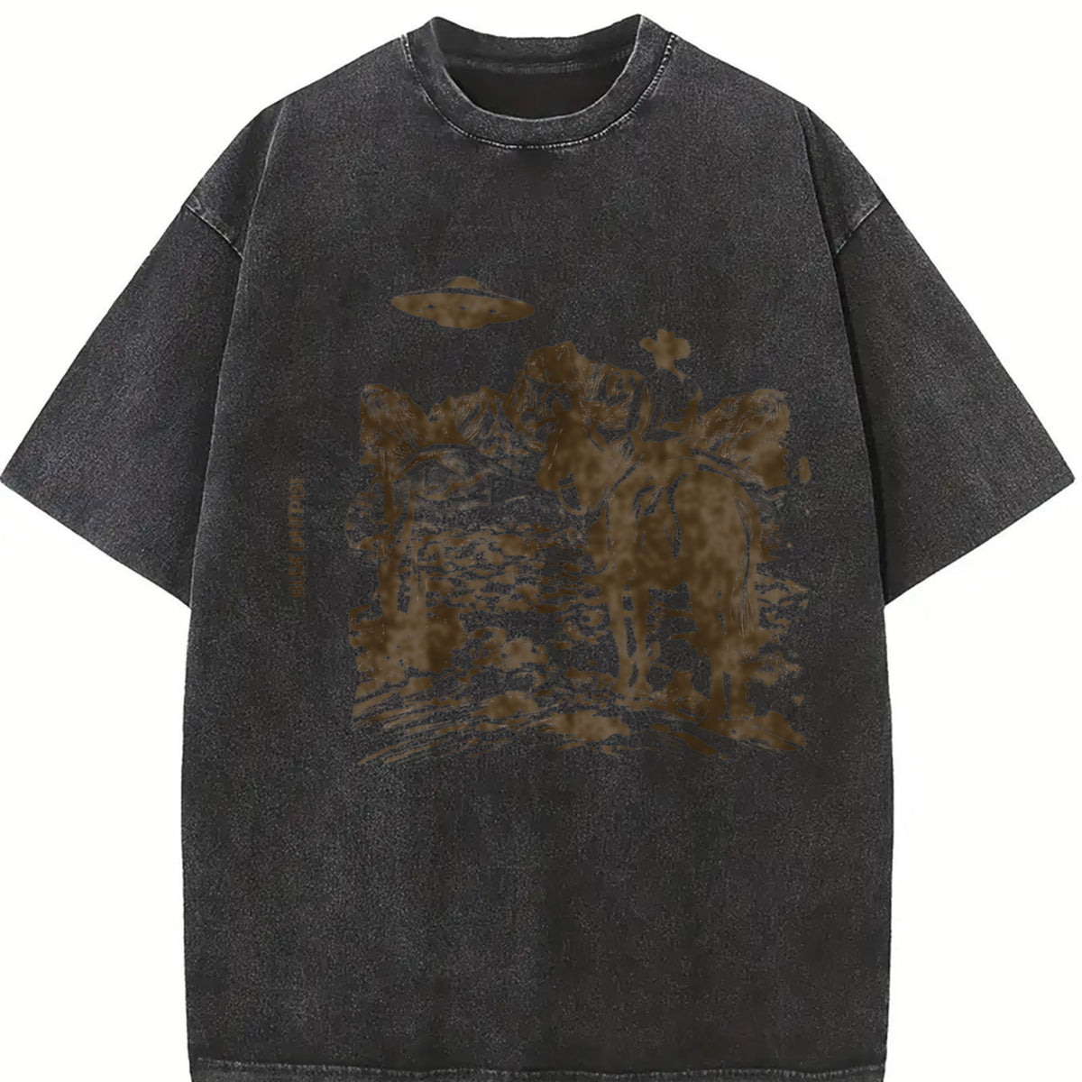 Western Cowboy UFO Vintage Washed T-Shirt in Black