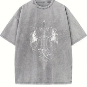 Saint Michael The Archangel x Flaming Sword Christian vintage washed oversized T-shirt in Gray