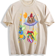 Party Zoo Quilted Brand Vintage Washed T-Shirt in Beige