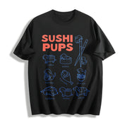 Sushi Pups Dachshund Cotton T-Shirt in Black