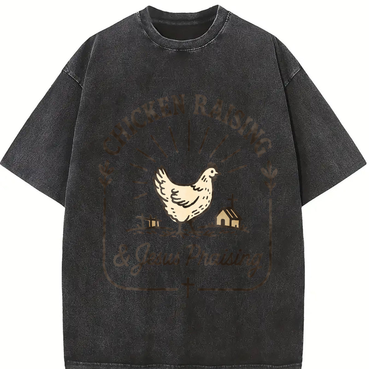 Chicken Raising & Jesus Praising Farm Life vintage washed oversized T-shirt in Black