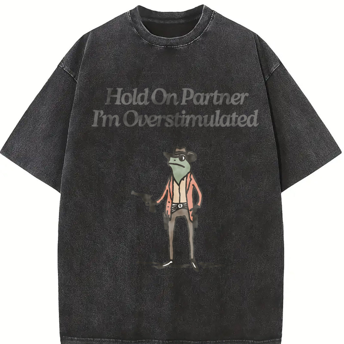 Hold on Partner IM Overstimulated Vintage Washed T-Shirt in Black