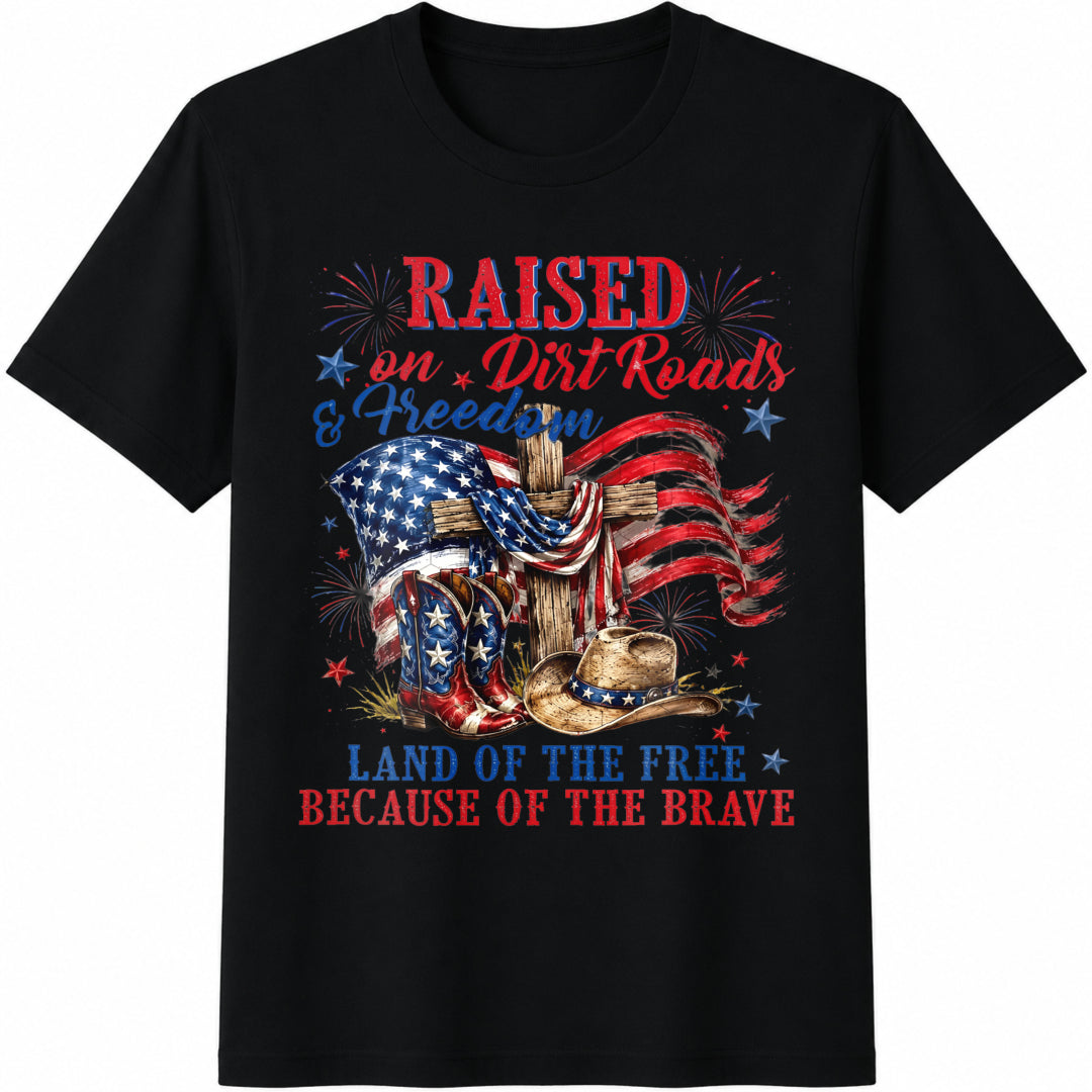 Raised on Dirt Road and Freedom Png Cotton T-Shirt in Black
