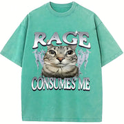 Rage Consumes Me Cat Vintage Washed T-Shirt in Blue