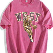 Jerry West Tribute The Logo Basketball Custom Fan Made Art vintage washed oversized T-shirt in Red