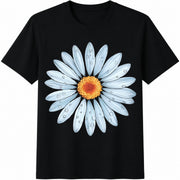 Blue Daisy Cotton T-Shirt in Black