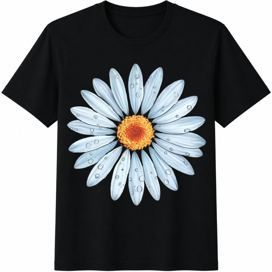 Blue Daisy Cotton T-Shirt in Black