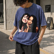 Selena and Aaliyah Vintage Washed T-Shirt in Blue