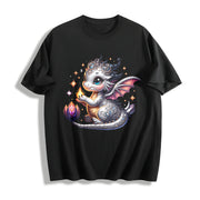 Silvery-gray Little Dragon with Exquisite Cotton T-Shirt in Black