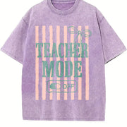 Teacher Mode Off Coquette Bow Retro Break Pastel Vintage Washed T-Shirt in Purple