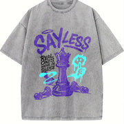 Retro Purple Grape Team Street Hip-hop Vintage Washed T-Shirt in Gray