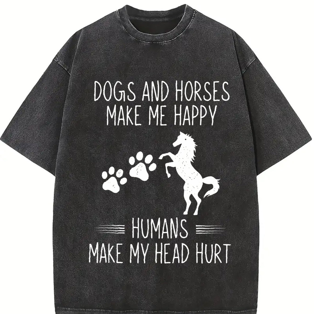 Dog Lovers & Horse Enthusiasts Vintage Washed T-Shirt in Black