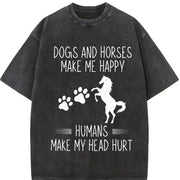 Dog Lovers & Horse Enthusiasts Vintage Washed T-Shirt in Black