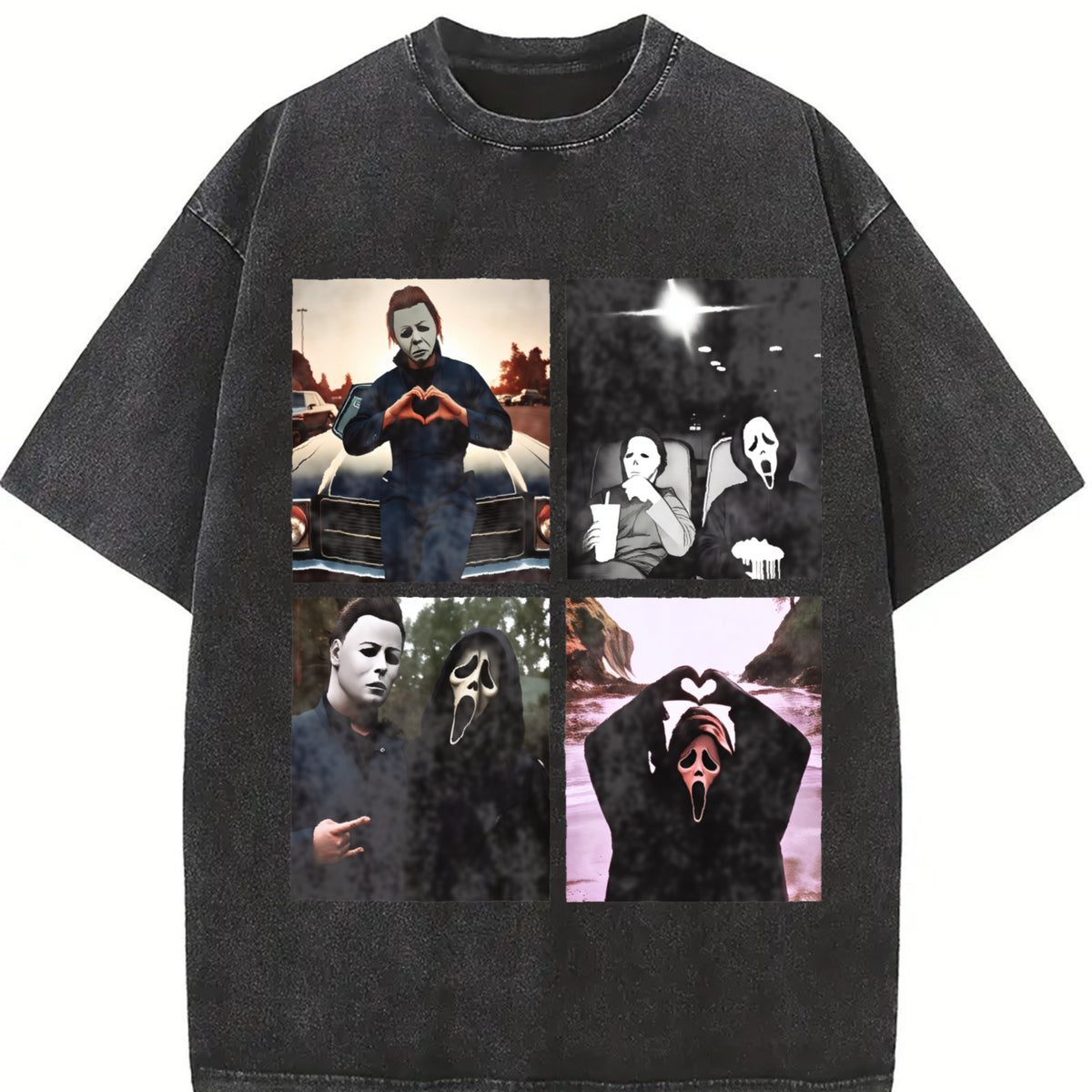 Michael Myers and Ghostface Vintage Washed T-Shirt in Black