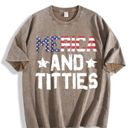 4th Of July Merica And Patriotic Adult Humor vintage washed oversized T-shirt in Brown