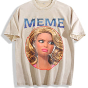 Meme Glam Doll Vintage Washed T-Shirt in Beige