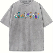 Halloween Goose Embroidered Vintage Washed T-Shirt in Gray