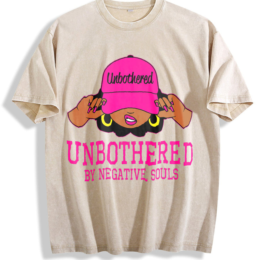 Unbothered Black Woman African American Afro Queen vintage washed oversized T-shirt in Beige