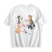 Cute Kitten Cat Lover Cotton T-Shirt in White