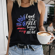 Land of the Free Because of the Brave Sunflower Women's Color Cotton Tank Top in Black