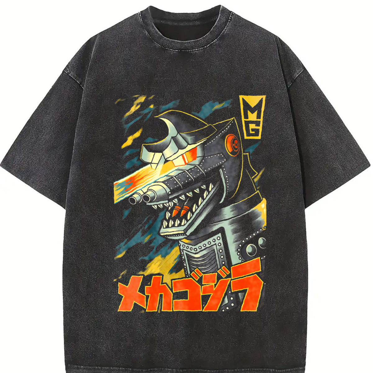 Godzilla 2026 New Hot Godzilla Monster Old 3Vintage Loose vintage washed oversized T-shirt in Black