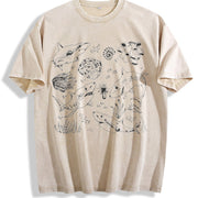 Shark Boho Marine Biologist Ocean Lovers vintage washed oversized T-shirt in Beige
