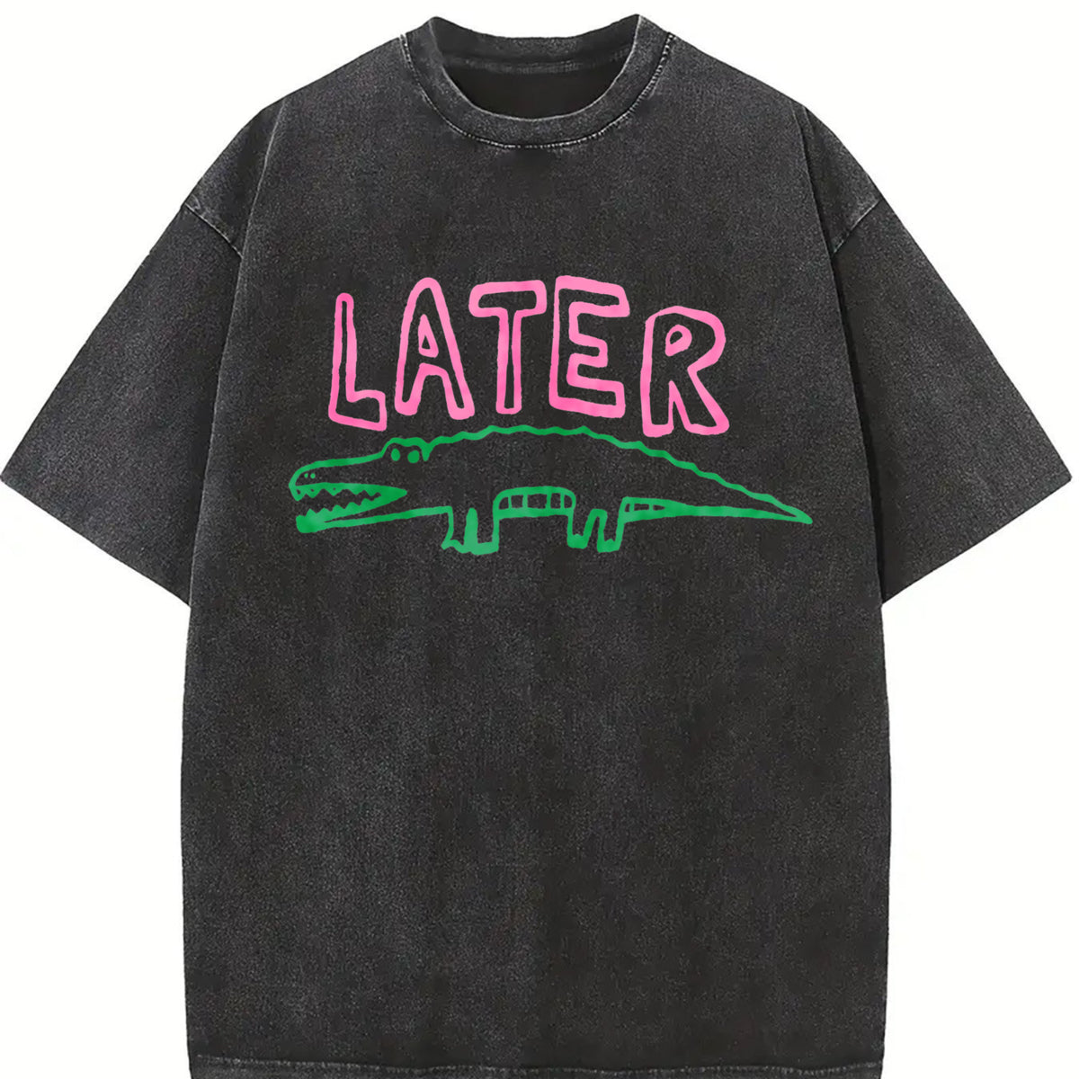 Later Gator Alligator vintage washed oversized T-shirt in Black