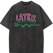 Later Gator Alligator vintage washed oversized T-shirt in Black