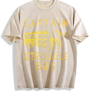 Captain of the Struggle Bus Sarcastic School Bus Novelty Vintage Washed T-Shirt in Beige