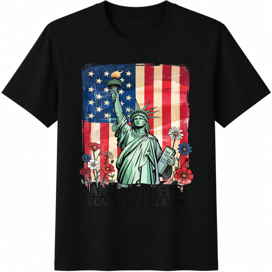 Land of the Free Because of the Brave Cotton T-Shirt in Black