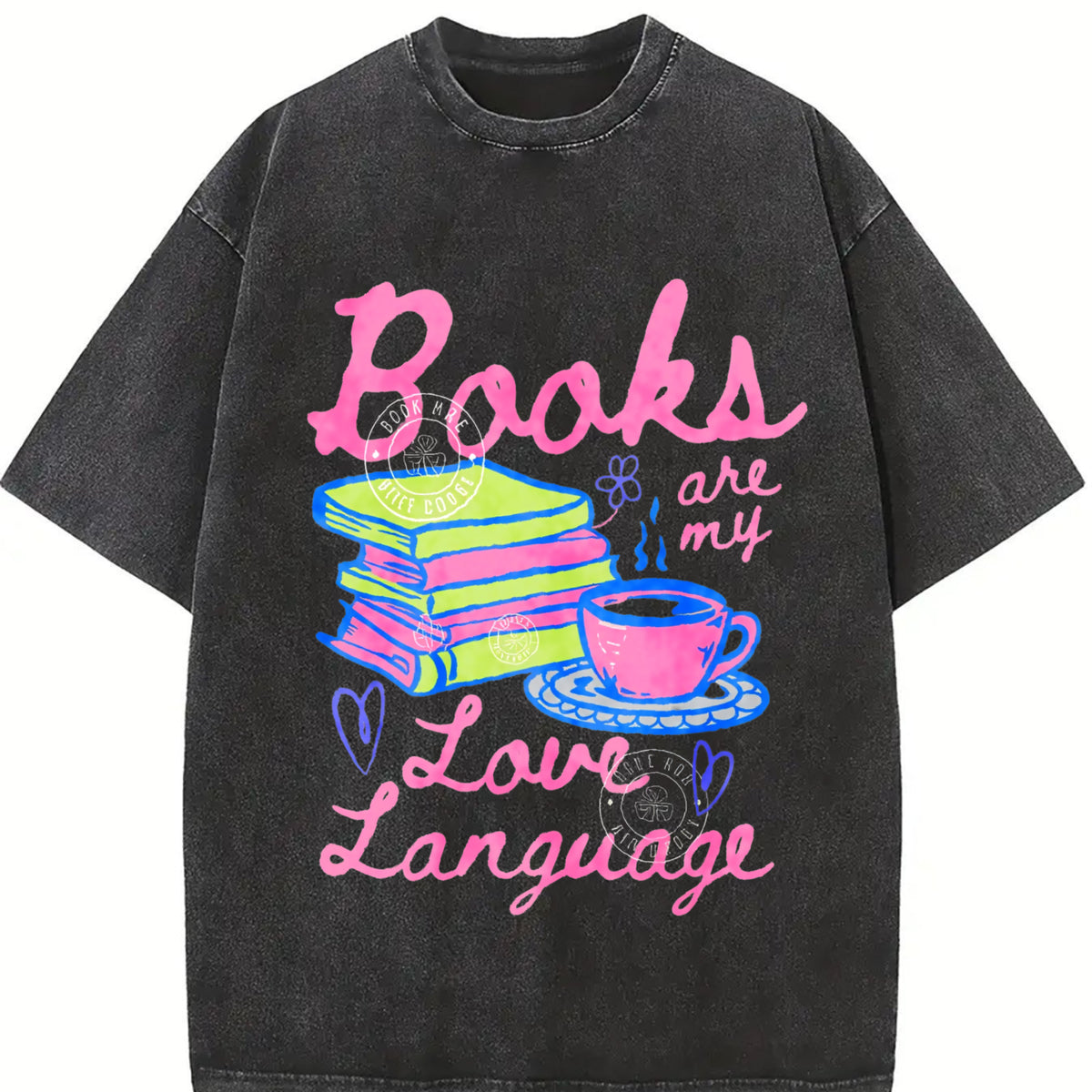 Valentines Day Books Are My Love Language Vintage Washed T-Shirt in Black