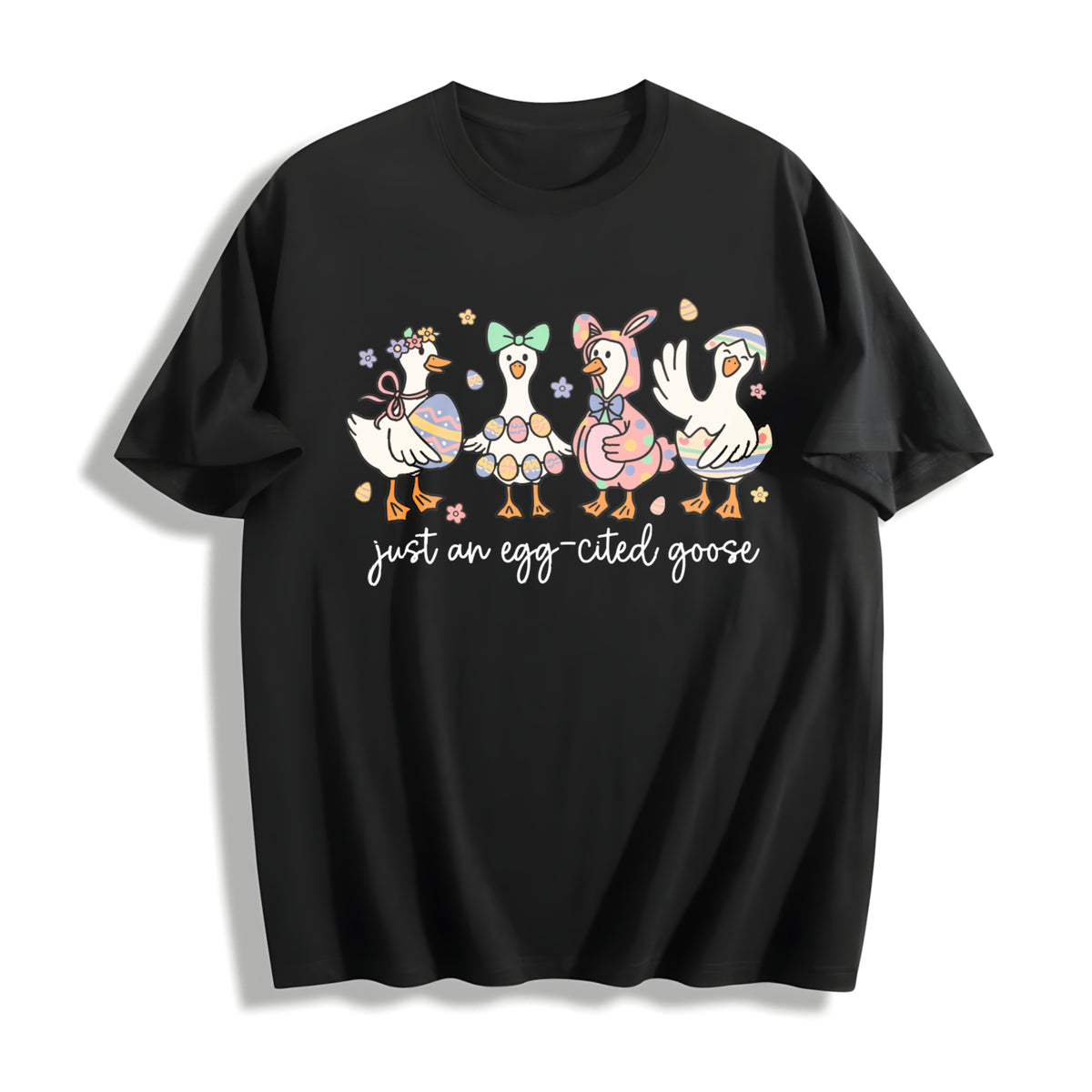 Just an Egg-cited Goose Cotton T-Shirt in Black