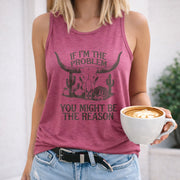 If I'm the Problem You Might Be the Reason Crew-neck Women's Color Cotton Tank Top in Red