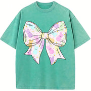 Coquette Easter Bow vintage washed oversized T-shirt in Blue