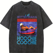 Hotter Than A Hoochie Coochie Two Sides Hot Pullover vintage washed oversized T-shirt in Black