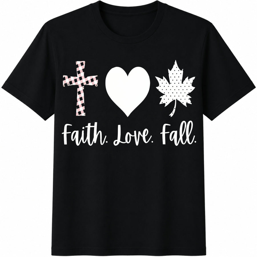 Faith Love Fall Cotton T-Shirt in Black