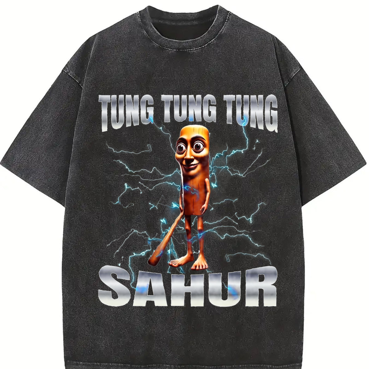 Premium Tung Sahur Vintage Washed T-Shirt in Black