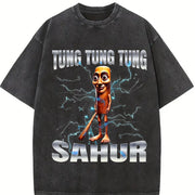 Premium Tung Sahur Vintage Washed T-Shirt in Black