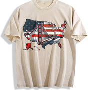USA Map Flag Bridge Vintage Washed T-Shirt in Beige