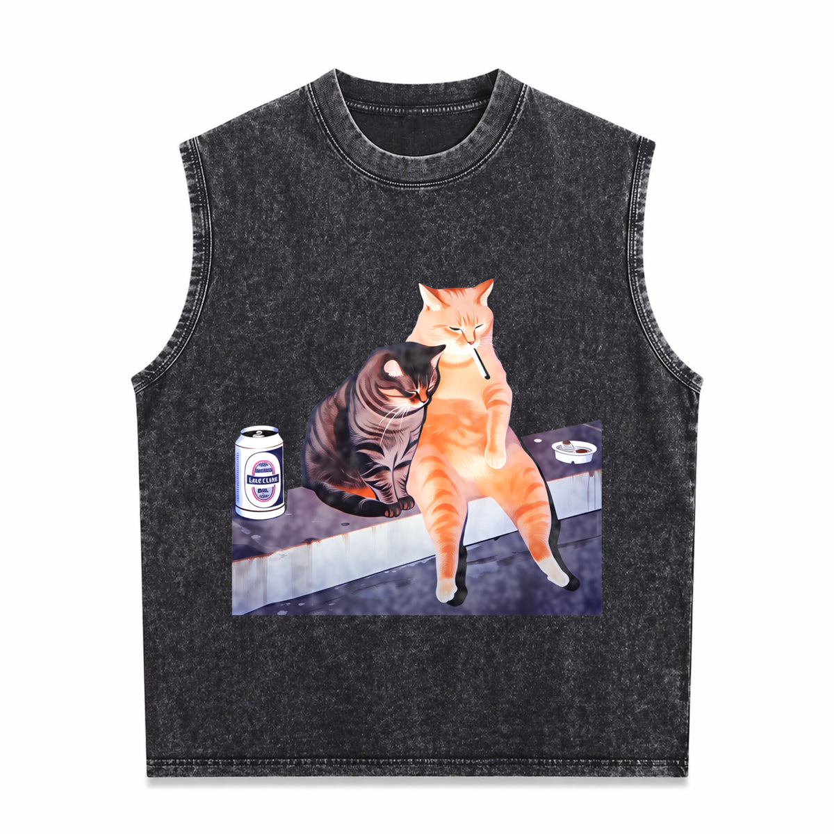 Smoking Cat Meme Vintage Washed Tank Top in Black